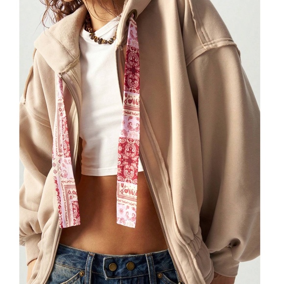 Cozy Paisley Print Drawstring Reverse Stitch Zip up Hoodie top - Picture 1 of 7